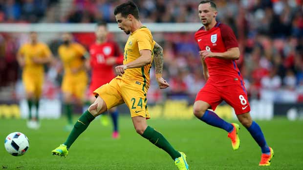 Jamie Maclaren in action against England.