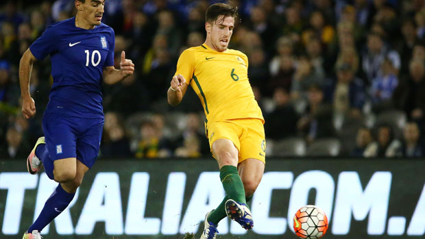 Milos Degenek gets a pass away against Greece in the Dodoni Series.