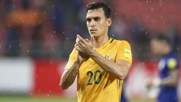 Trent Sainsbury thanks Aussie supporters in Bangkok following the Caltex Socceroos' draw against Thailand.