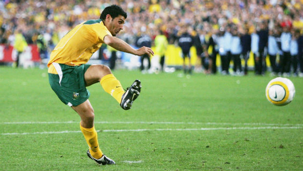John Aloisi converts the Socceroos' decisive penalty against Uruguay on November 16 2005.
