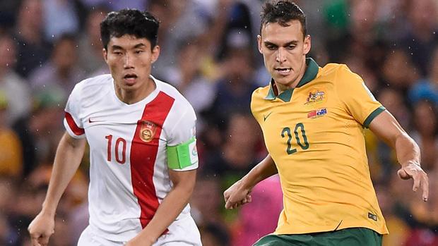 Sainsbury on the ball during Australia's 2-0 win over China in Brisbane.