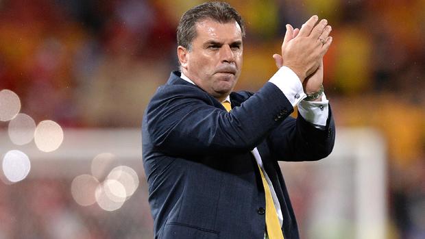 Postecoglou acknowledges the crowd following the Socceroos' 2-0 win over China.