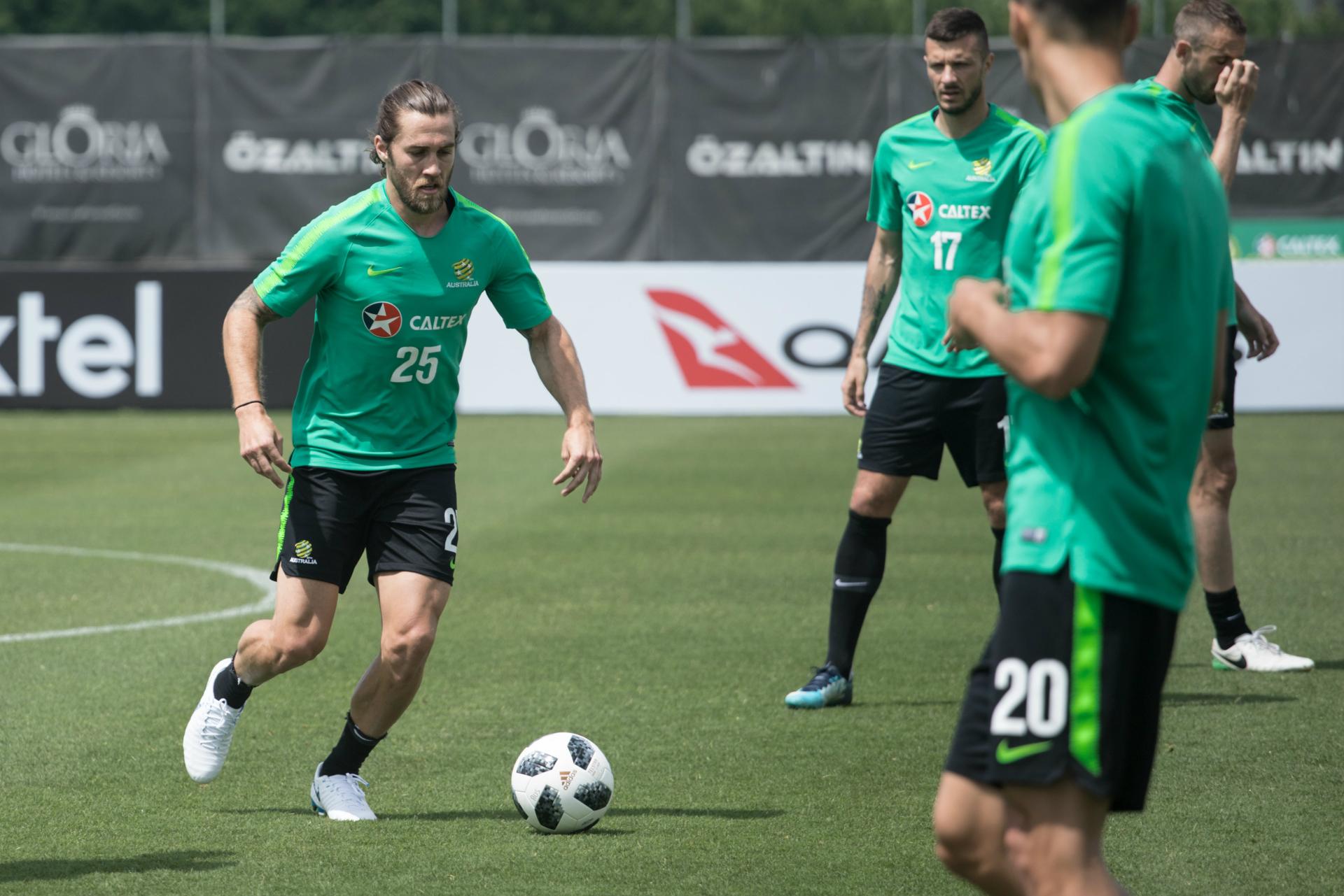 Josh Brillante on the ball during a passing drill.