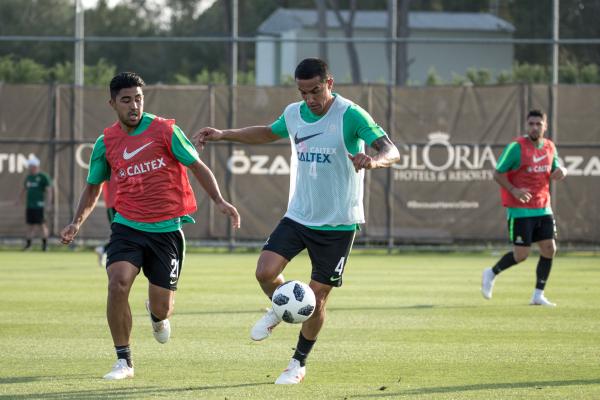 Tim Cahill and Massimo Luongo during the training game