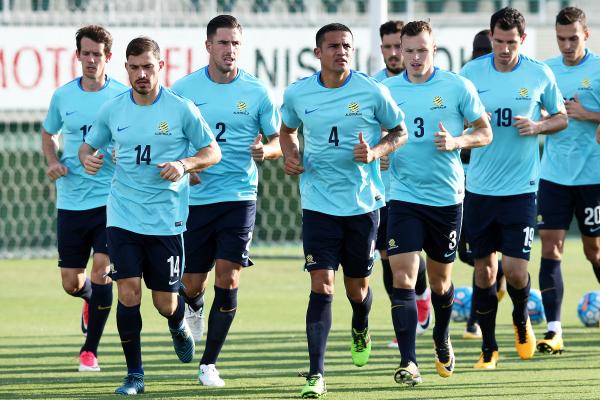 Caltex Socceroos in training before their FIFA World Cup qualifier.