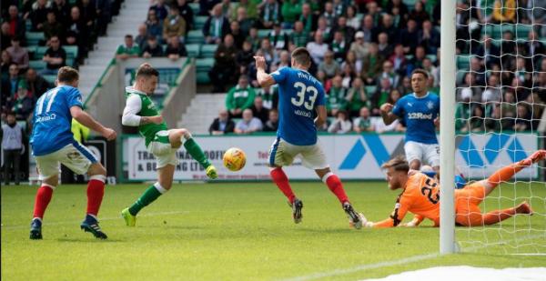 Jamie Maclaren scores for Hibs