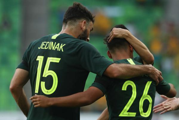 Daniel Arzani celebrates v Hungary