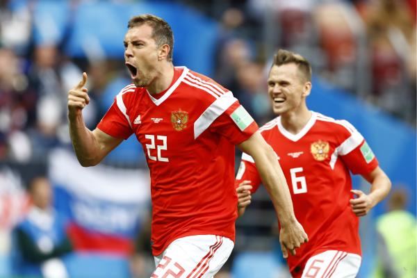 Russia celebrate a goal