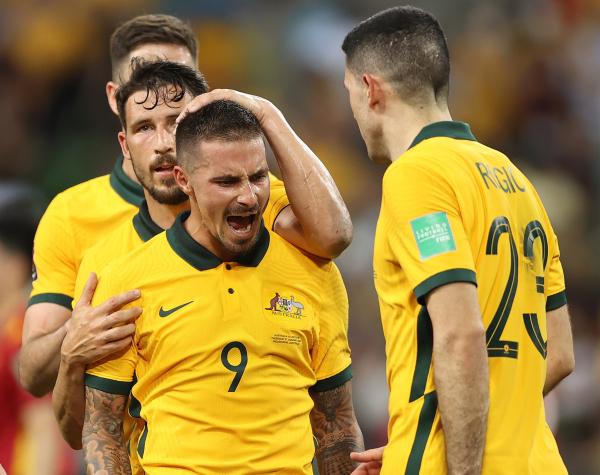 Jamie Maclaren celebrates a goal