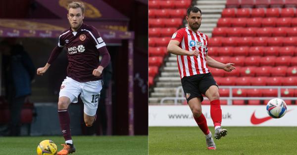 Nathaniel Atkinson of Hearts and Bailey Wright of Sunderland