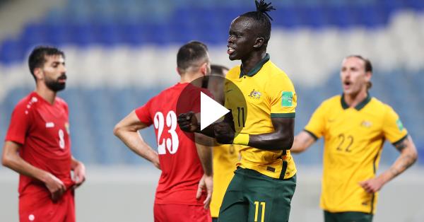 Awer Mabil celebrates in Socceroos friendly win over Jordan