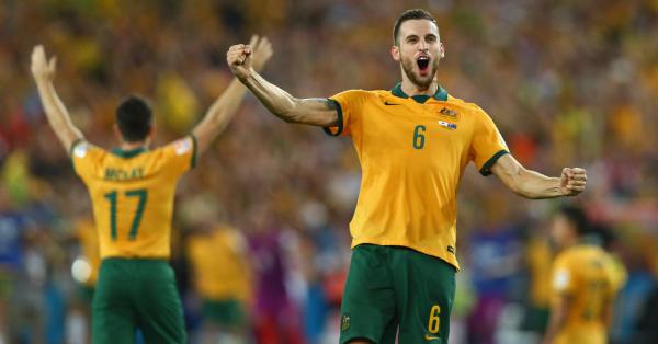 Matthew Spiranovic celebrates at full time after Australia defeated Korea Republic 2-1 to win the 2015 AFC Asian Cup