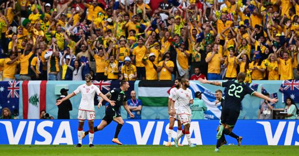 Mitch Duke celebrates after scoring against Tunisia in the FIFA World Cup Qatar 2022