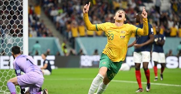 Craig Goodwin celebrates scoring against France at the FIFA World Cup Qatar 2022