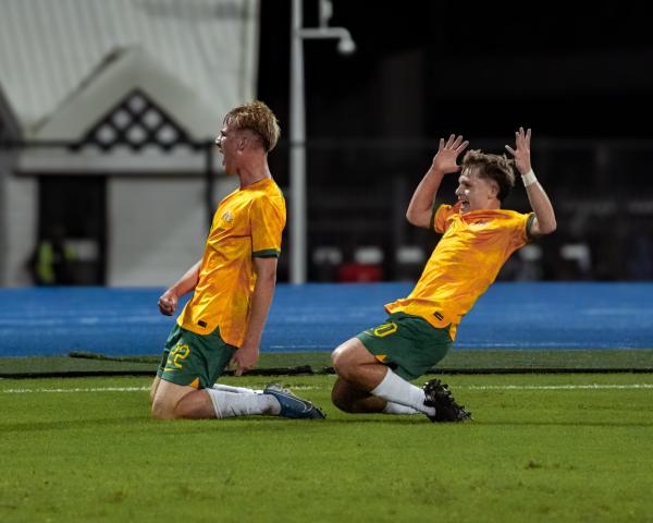 Max Naylor celebrates brace for Joeys against Solomon Islands U-19