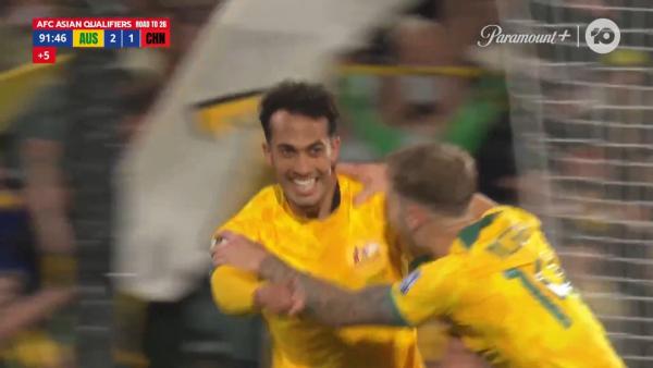 GOAL: Nishan Velupillay scores on debut | Australia v China | 2026 FIFA World Cup AFC Qualifiers