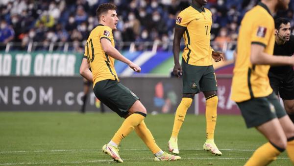 Hrustic reacts to brilliant free-kick goal v Japan in 2021