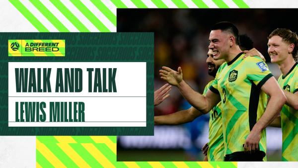 Walk and Talk: Lewis Miller reacts after scoring against Indonesia | Subway Socceroos