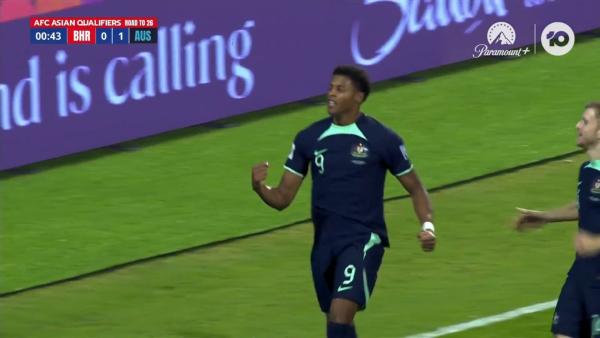 GOAL: Socceroos lead inside the first minute with Kusini Yengi | Bahrain v Australia | 2026 FIFA World Cup AFC Qualifiers