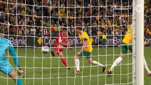 CHANCE: Daniel Lajud hits the post for Lebanon | Subway Socceroos v Lebanon