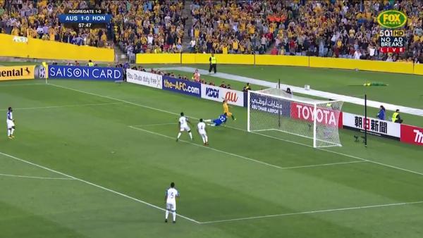 Cahill hits the bar