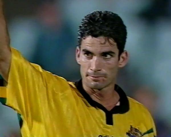 Craig Foster scores against Solomon Islands