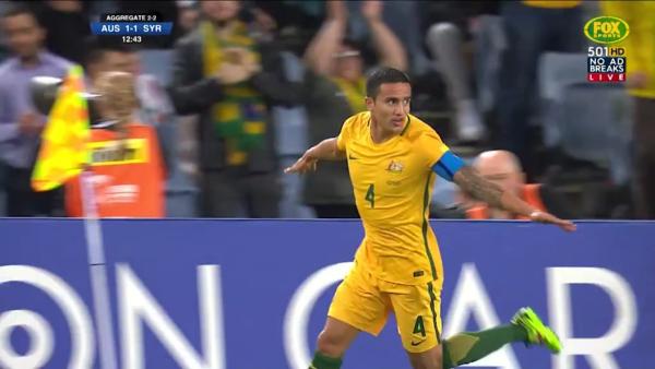 Tim Cahill hits back for the Socceroos v Syria in 2018 FIFA World Cup Playoff