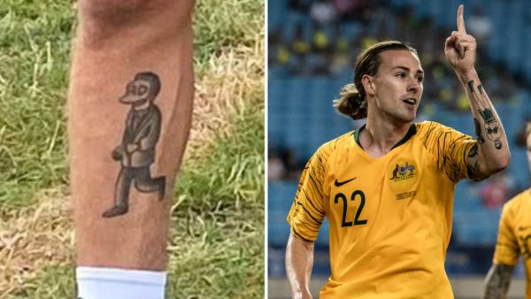 Jackson Irvine tells story behind Simpsons tattoo of Moe Szyslak