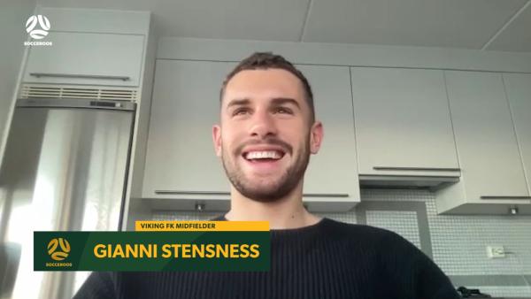 Gianni Stensness reacts to first Socceroos call-up