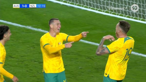 GOAL: Harry Souttar gives Australia the lead in Soccer Ashes | Subway Socceroos v New Zealand