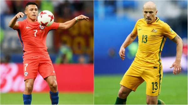 Chile superstar Alexis Sanchez and Caltex Socceroos midfielder Aaron Mooy.