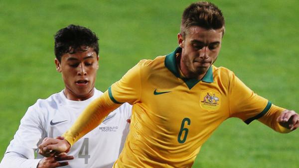 Liam Rose in action for the Young Socceroos.