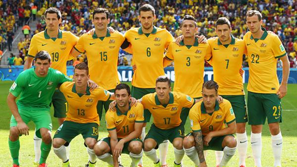 The Socceroos starting XI against Spain at the World Cup prior to kick off.