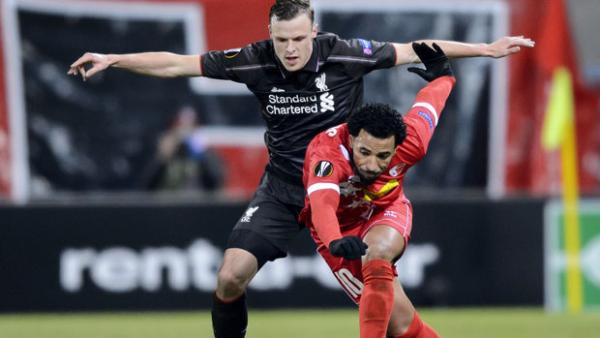 Socceroos fullback Brad Smith in action for Liverpool against FC Sion in the Europa League.