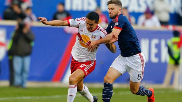 Cahill in action for New York Red Bulls against New England Revolution.