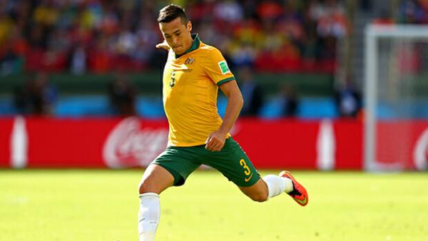 Jason Davidson in action for the Socceroos against the Netherlands at the World Cup.
