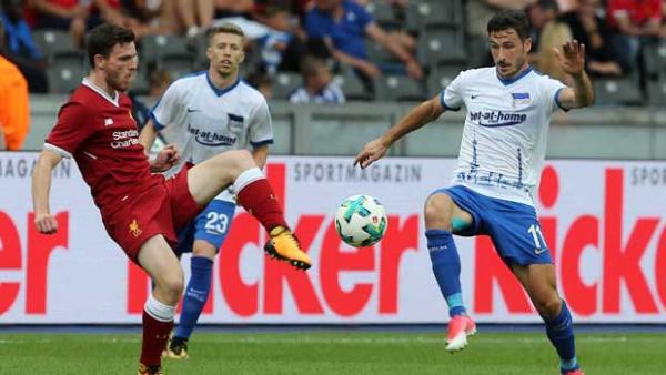 Mathew Leckie in action for Hertha Berlin against Liverpool.