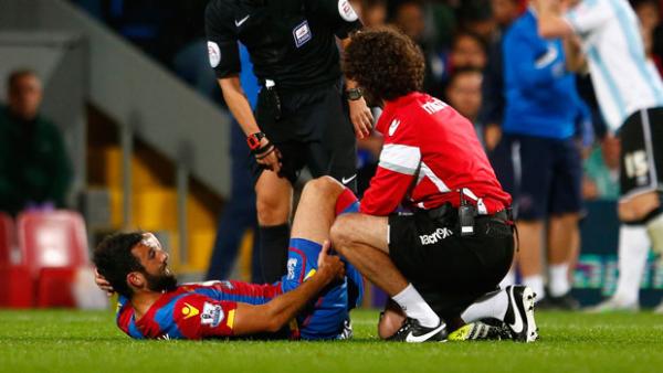 Mile Jedinak was injured in Crystal Palace's Capital One Cup win.
