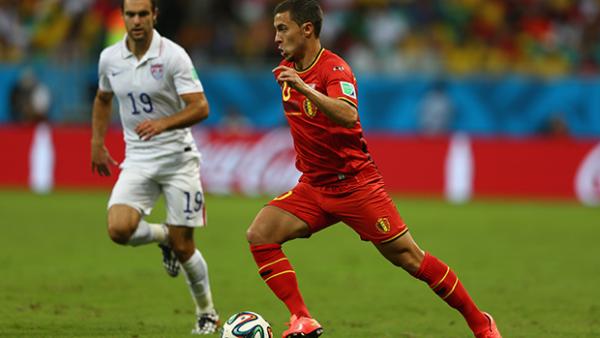 Hazard dribbles the ball during Belgium's 2-1 extra time victory over USA.