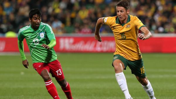 Nathan Burns netted his first goal for the Socceroos against Bangladesh.