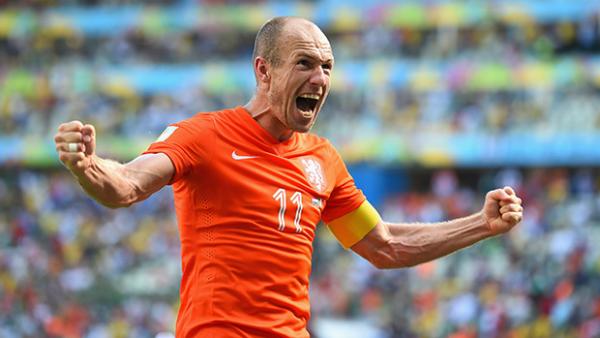Arjen Robben celebrates the Netherlands win over Mexico.