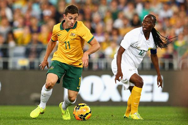 Tommy Oar was a bright spark for the Socceroos in attack against South Africa.