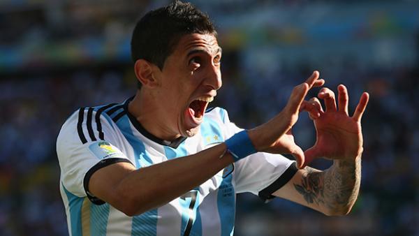 Di Maria celebrates after scoring the winner against Switzerland.