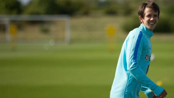 Robbie Kruse on the training ground with the Caltex Socceroos in Sunderland.