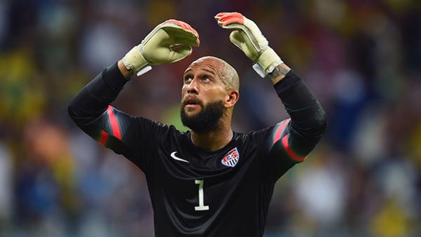 Howard looks on during USA's 2-1 loss to Belgium.