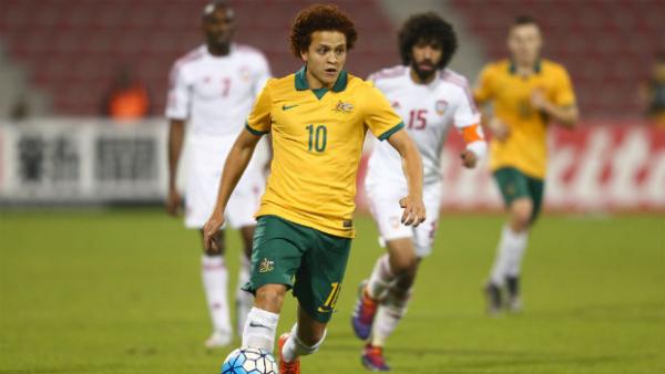Olyroo Mustafa Amini on the ball against UAE at the AFC U-23 Championship in January.