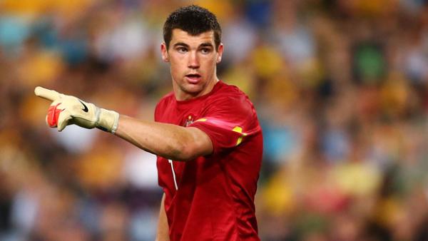 Ryan in action for the Socceroos against South Africa.