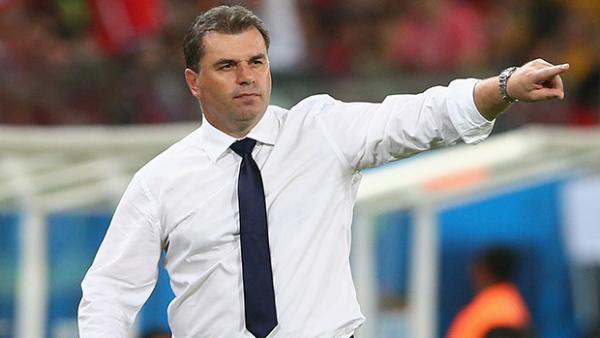 Postecoglou watches on during the Socceroos' World Cup group match against Chile.