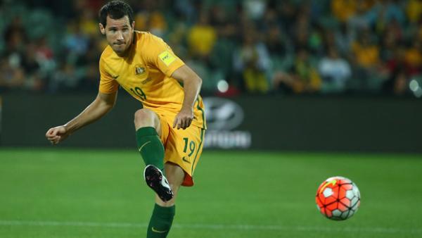Ryan McGowan on the ball for the Caltex Socceroos.