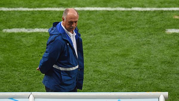 Scolari looks on during Brazil's 7-1 thrashing against Germany.